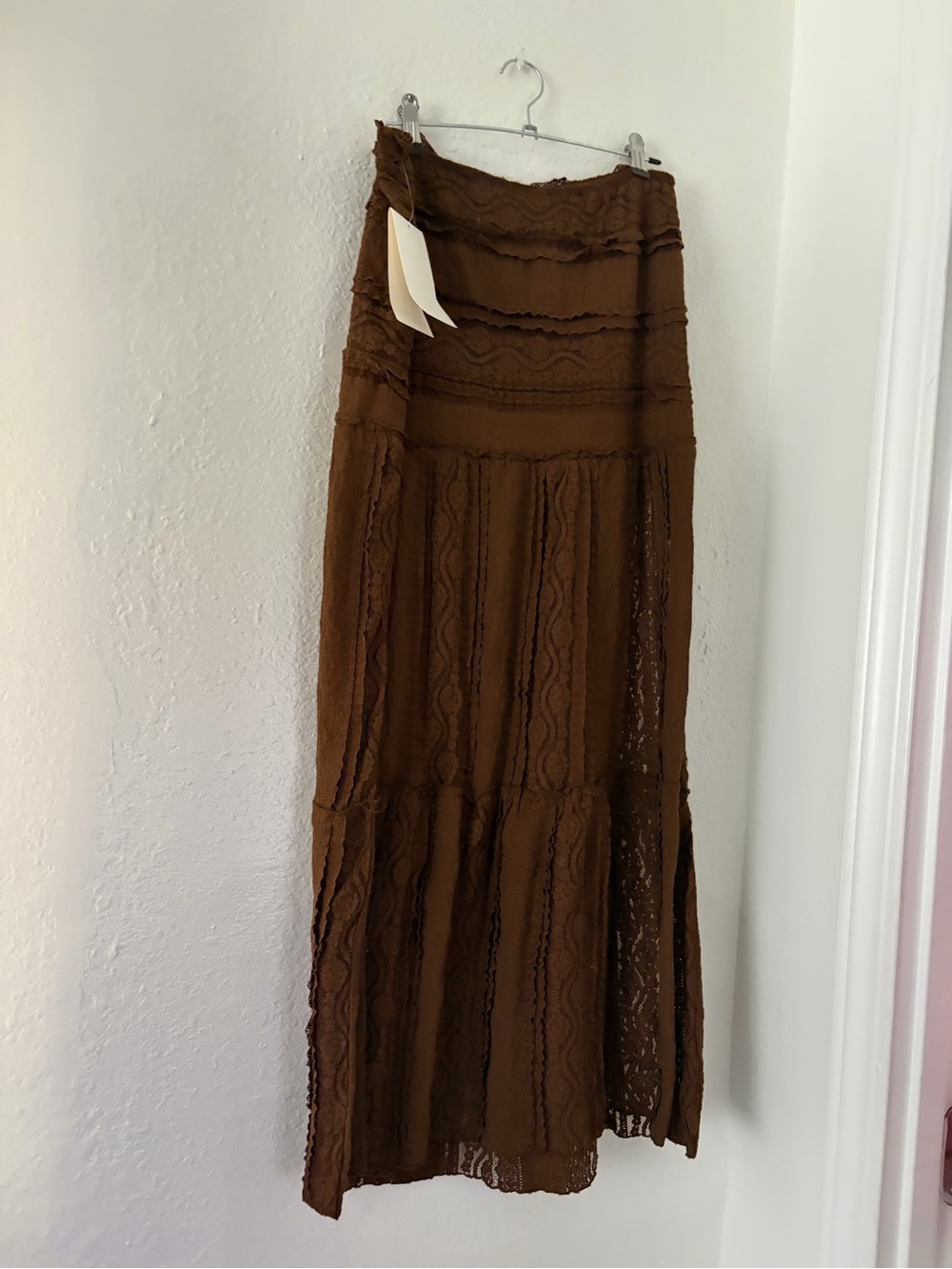 Peach Brown Lace Maxi Skirt - Women